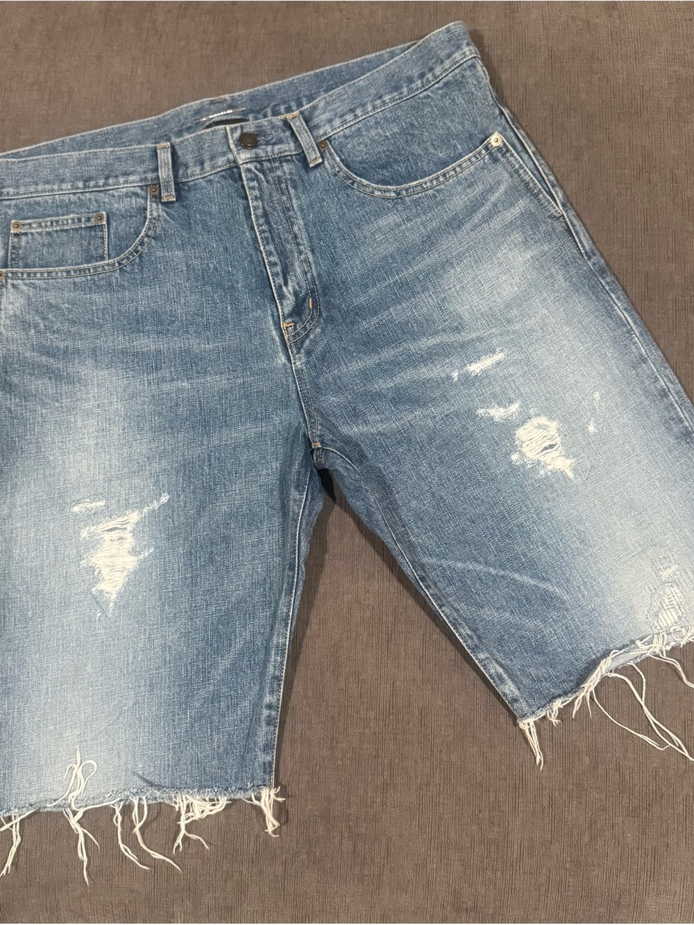 Saint Laurent Light Blue Distressed Denim Cutoff Shorts Size 36